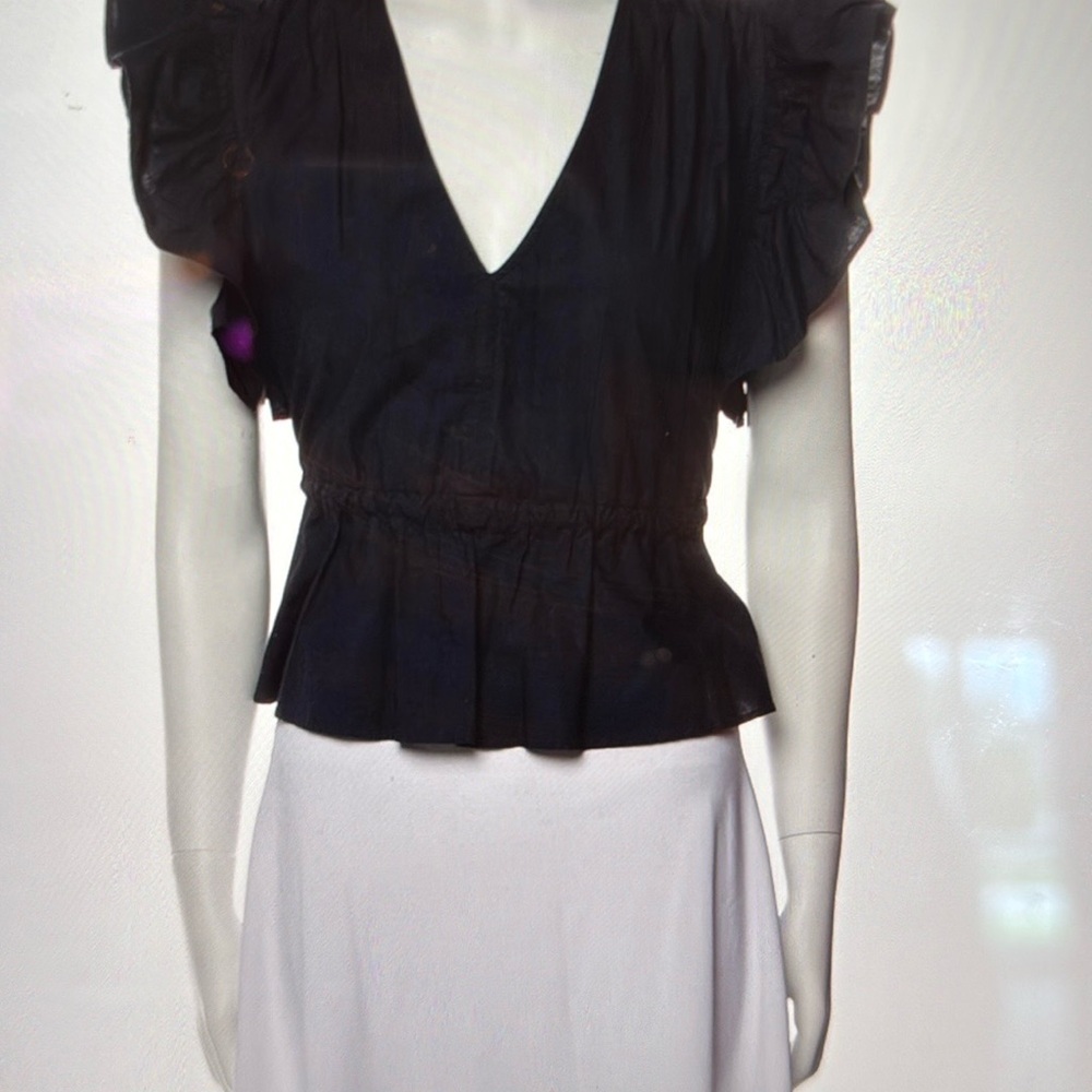Ulla Johnson Blue Flutter Sleeve Peplum Blouse